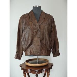 Premium Peruzzi Brown Leather Bomber Jacket from Italy Size 48 LARGE #0026